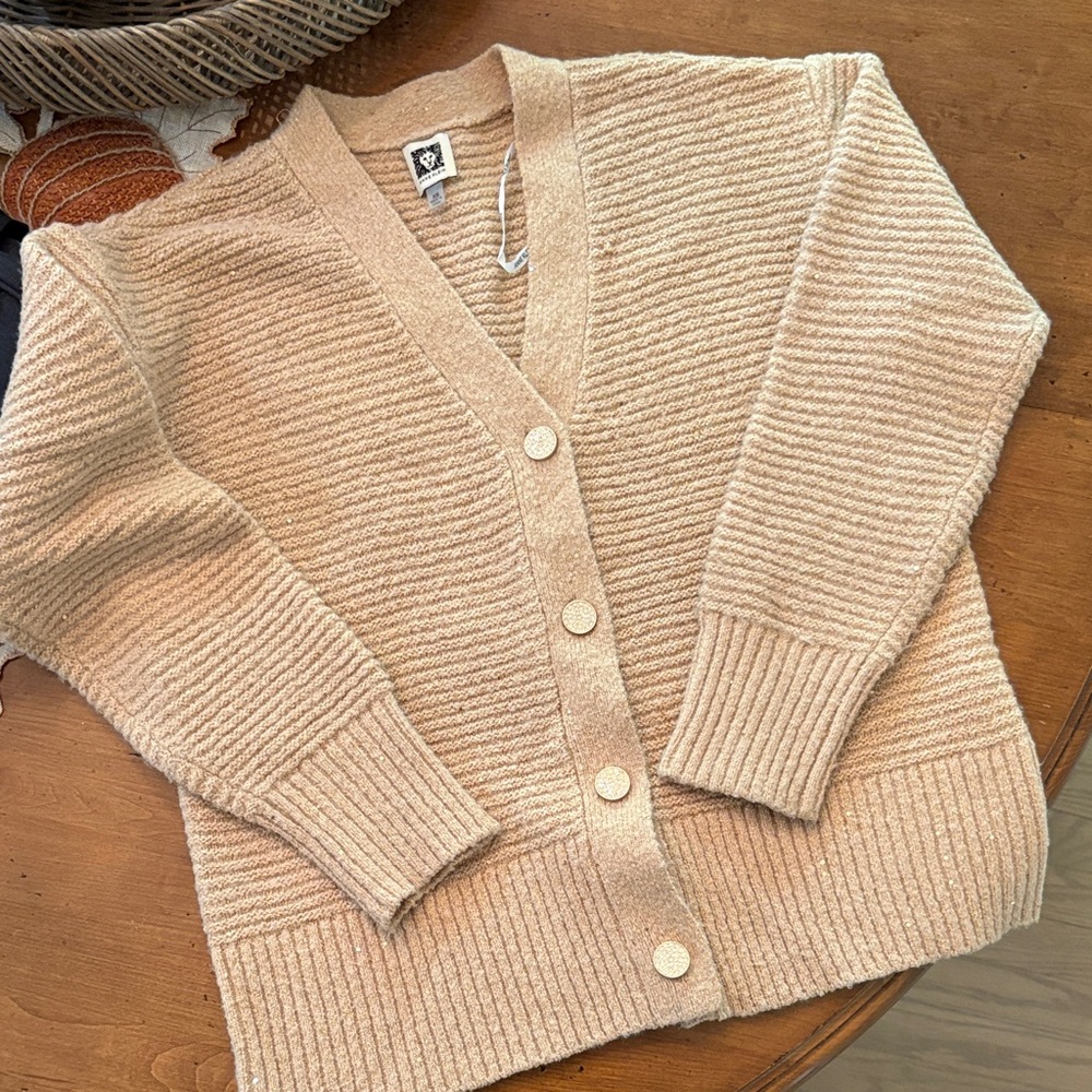 Anne Klein Ribbed Knit Cardigan in Cream